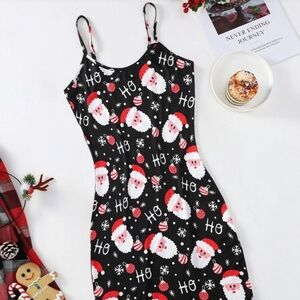 Santa Claus Print Black Dress